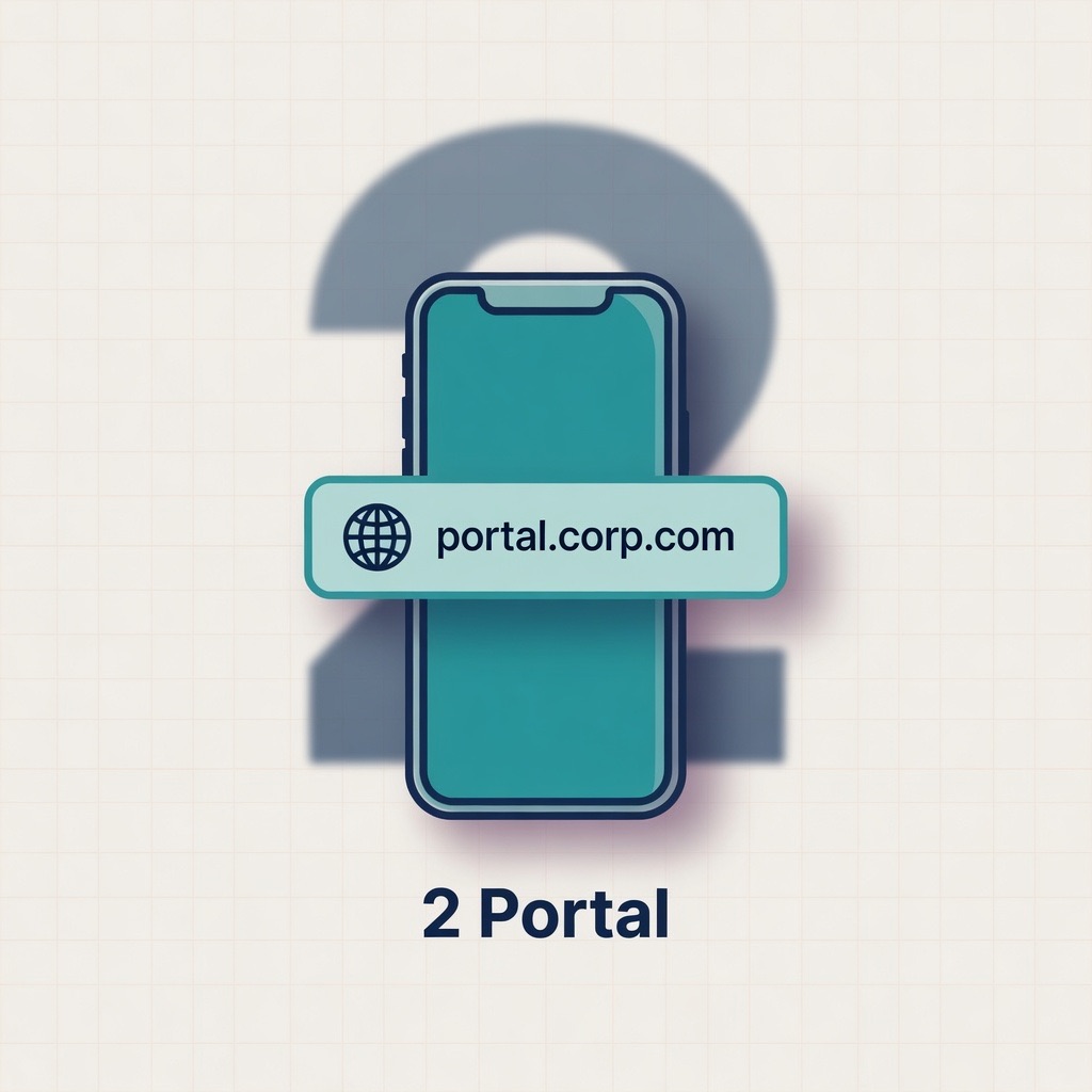 Step 2 illustration: phone with portal address field metaphor